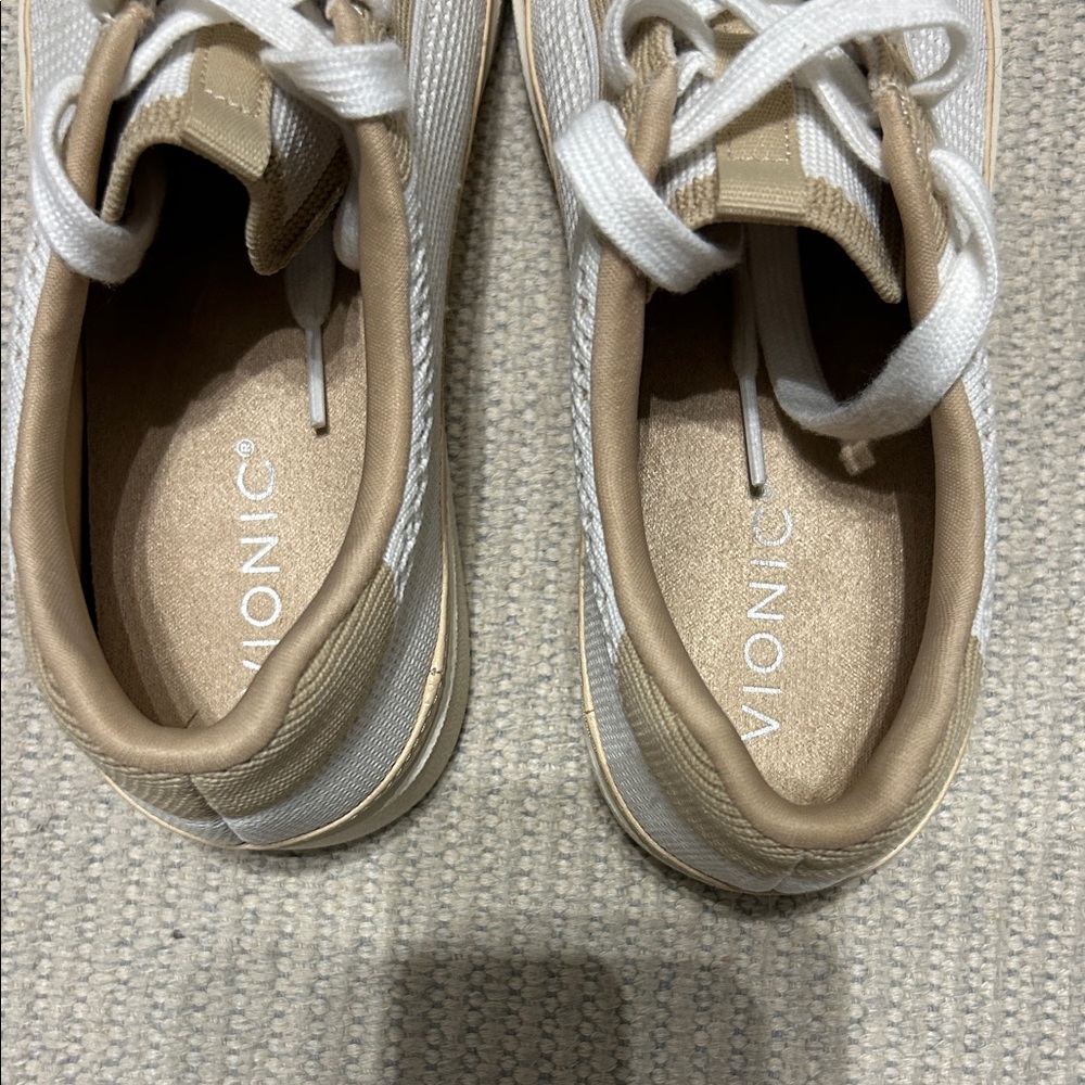 Vionic White and Tan Knit Lace-Up Sneakers - Picture 10 of 11